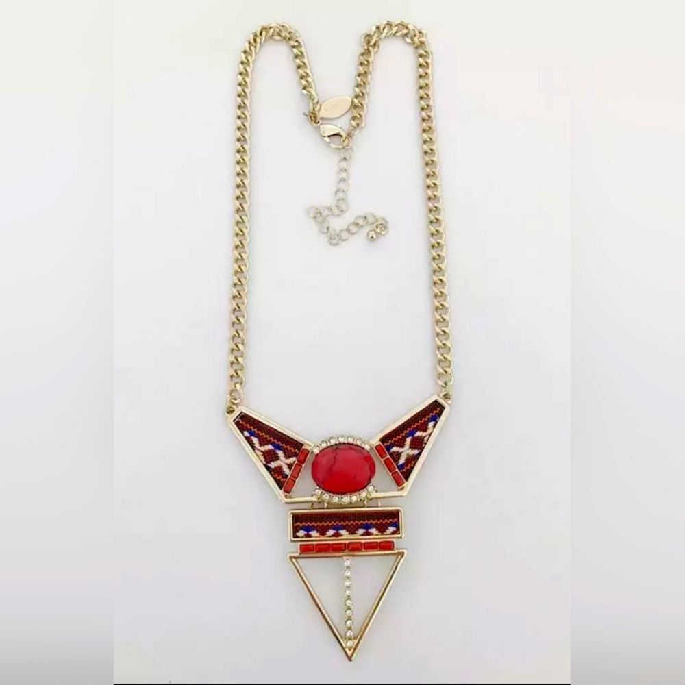 CHICO'S GOLD TONE CUT CRYSTAL, RED RESIN 18"-21" NECKLACE NWOT